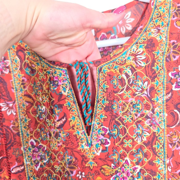 Time And Tru Dress Womens XXL 20 Red Floral Embroidered Boho Cottagecore Peasant - Picture 9 of 13